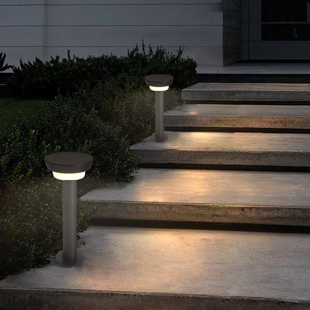 Modern Cylindrical Solar LED Bollard Light Adjustable Spike Base Waterproof Outdoor Pathway Lighting Black Aluminum IP65