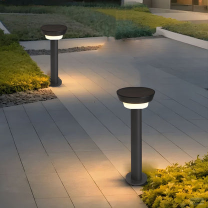 Modern Cylindrical Solar LED Bollard Light Adjustable Spike Base Waterproof Outdoor Pathway Lighting Black Aluminum IP65
