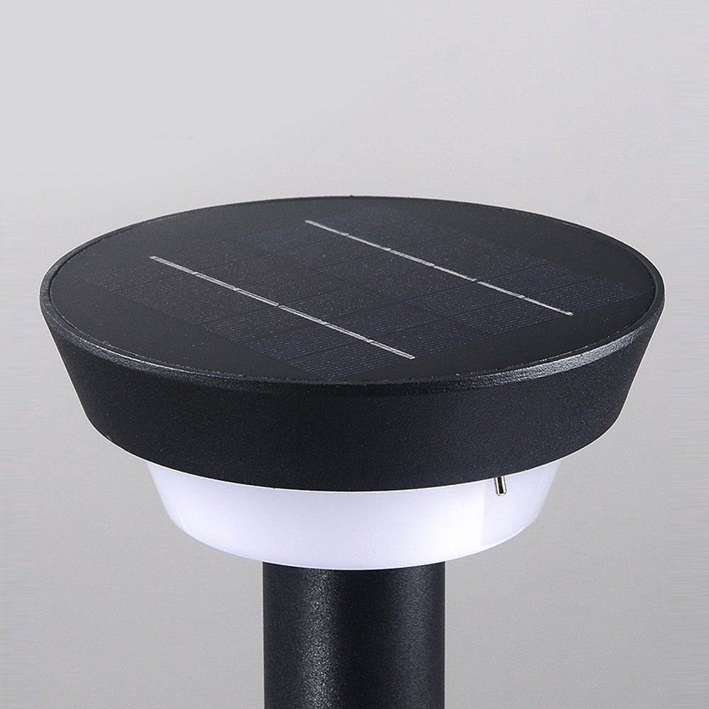 Modern Cylindrical Solar LED Bollard Light Adjustable Spike Base Waterproof Outdoor Pathway Lighting Black Aluminum IP65