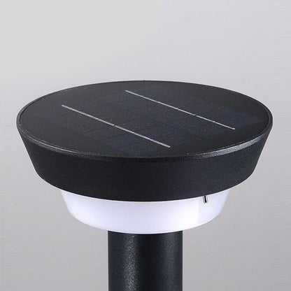 Modern Cylindrical Solar LED Bollard Light Adjustable Spike Base Waterproof Outdoor Pathway Lighting Black Aluminum IP65