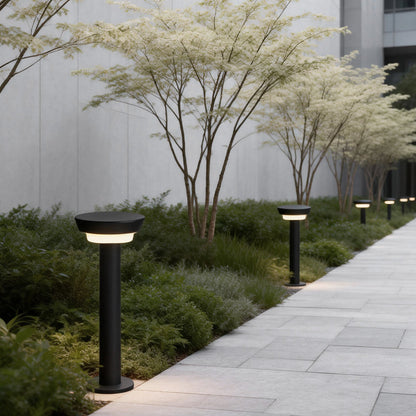 Modern Cylindrical Solar LED Bollard Light Adjustable Spike Base Waterproof Outdoor Pathway Lighting Black Aluminum IP65