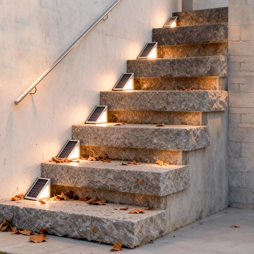 Solar Powered Lights for Steps Modern Waterproof Triangle PC Gray Dual CCT Outdoor