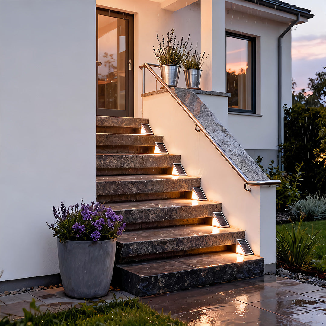 Solar Powered Lights for Steps Modern Waterproof Triangle PC Gray Dual CCT Outdoor