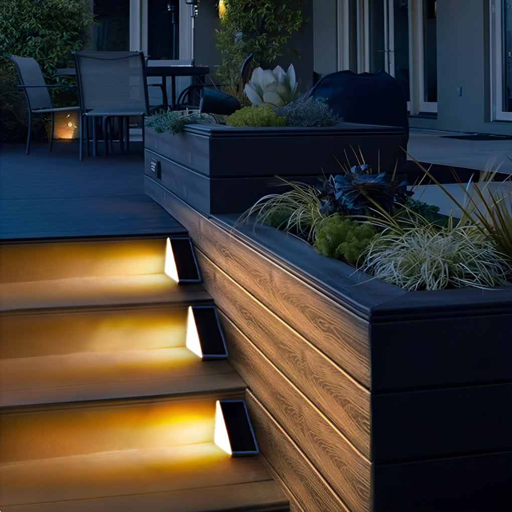 Solar Powered Lights for Steps Modern Waterproof Triangle PC Gray Dual CCT Outdoor