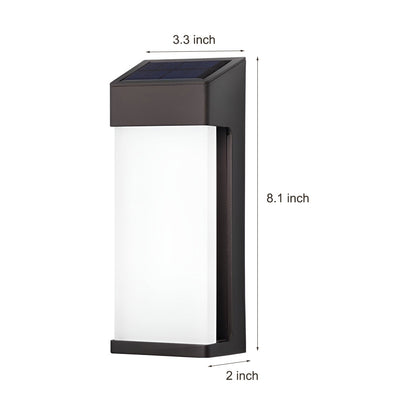 Solar Outdoor Wall Sconce Black Frosted Glass LED 3000K 2-Pack Entrance Porch
