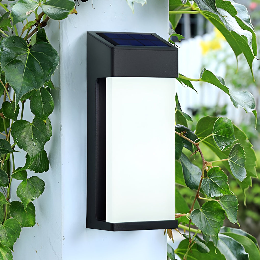Solar Outdoor Wall Sconce Black Frosted Glass LED 3000K 2-Pack Entrance Porch