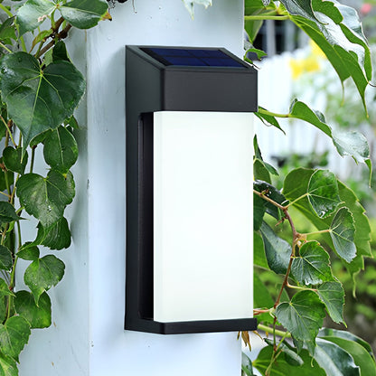 Solar Outdoor Wall Sconce Black Frosted Glass LED 3000K 2-Pack Entrance Porch
