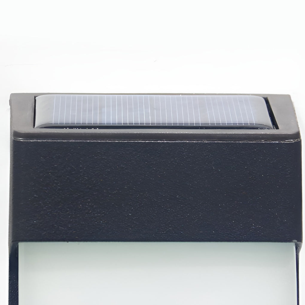 Solar Outdoor Wall Sconce Black Frosted Glass LED 3000K 2-Pack Entrance Porch