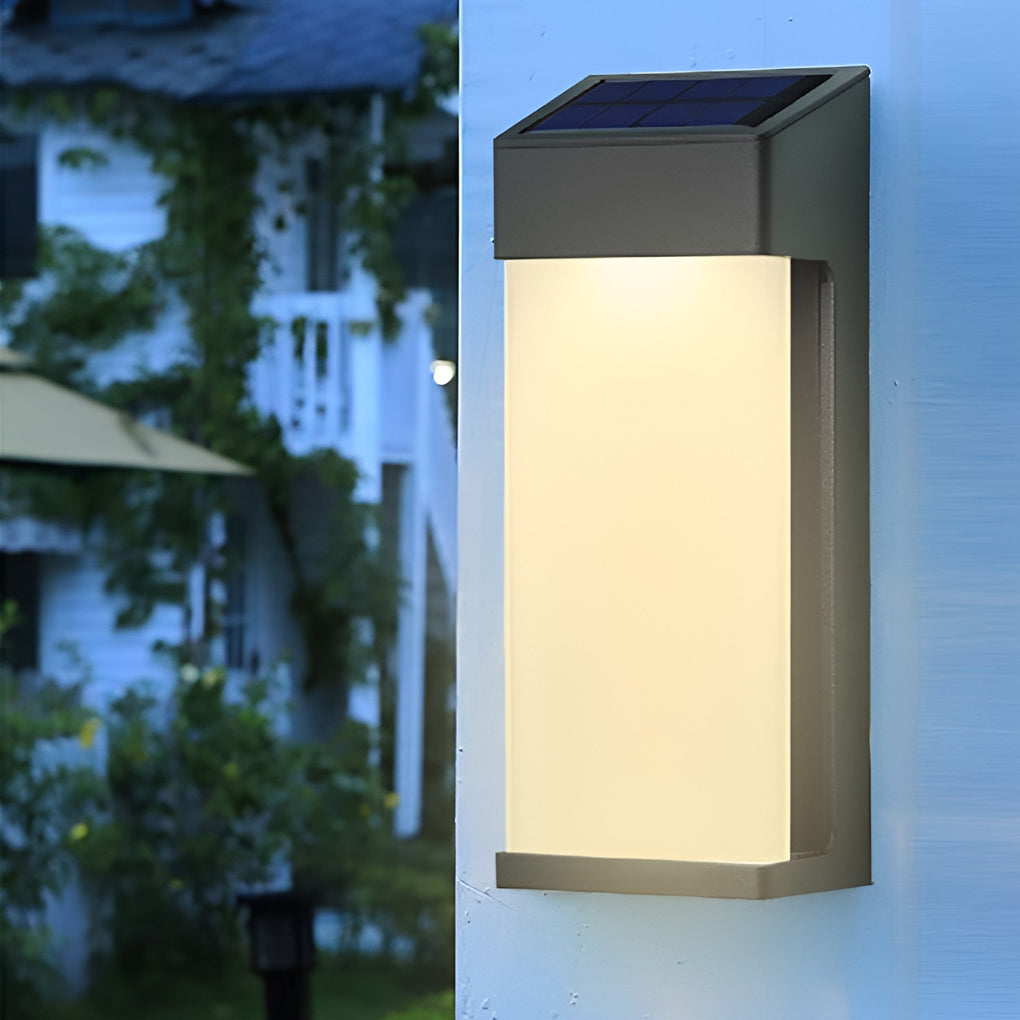 Solar Outdoor Wall Sconce Black Frosted Glass LED 3000K 2-Pack Entrance Porch