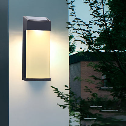 Solar Outdoor Wall Sconce Black Frosted Glass LED 3000K 2-Pack Entrance Porch