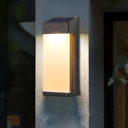 Solar Outdoor Wall Sconce Black Frosted Glass LED 3000K 2-Pack Entrance Porch