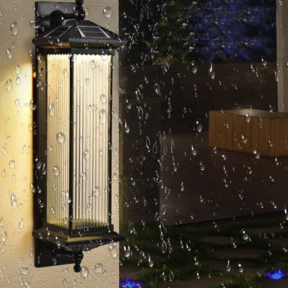 Retro Solar Outdoor Wall Sconce Die-Cast Aluminum Striped Glass Coffee IP65 3 Color Temperature 2 Heights Courtyard Villa