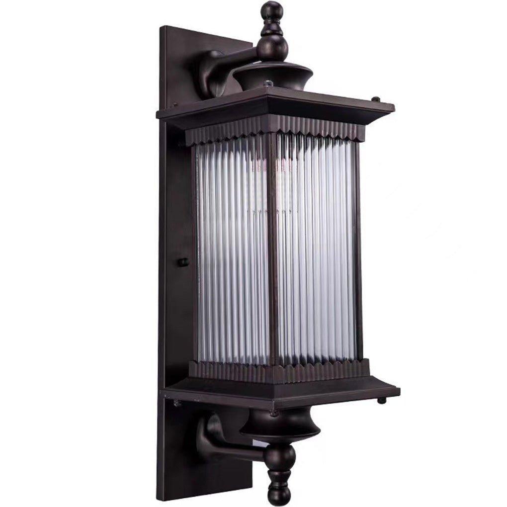 Retro Solar Outdoor Wall Sconce Die-Cast Aluminum Striped Glass Coffee IP65 3 Color Temperature 2 Heights Courtyard Villa