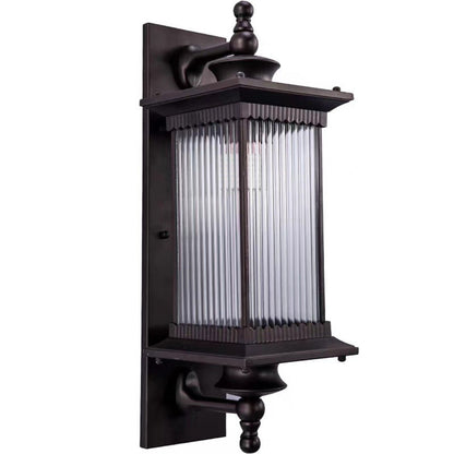 Retro Solar Outdoor Wall Sconce Die-Cast Aluminum Striped Glass Coffee IP65 3 Color Temperature 2 Heights Courtyard Villa