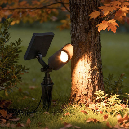 Solar Hardwired Dual Power Outdoor Spotlight Aluminum Glass Adjustable Head 3000K IP65 Landscape