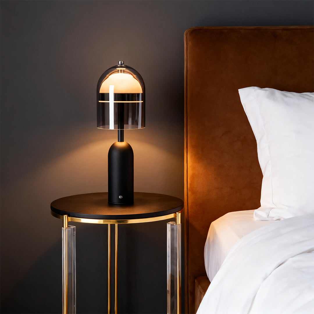 Rechargeable Minimalist Glass Shade Table Lamp Cordless Touch Dimmable Iron Body Black or White