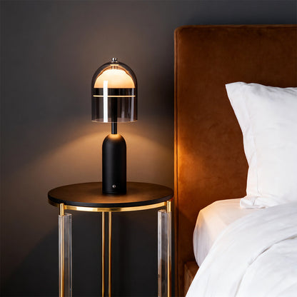 Rechargeable Minimalist Glass Shade Table Lamp Cordless Touch Dimmable Iron Body Black or White
