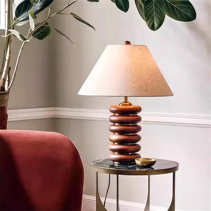 Retro Industrial Iron Table Lamp Stacked Ring Base Beige Fabric Shade E27 American Style Green White Wood 17.72 Inch