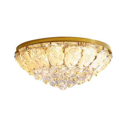 Multi-Tiered Cascading Crystal Drop Flush Mount in Gold Stainless Steel with 3-Step Colour Temperature in Four Sizes