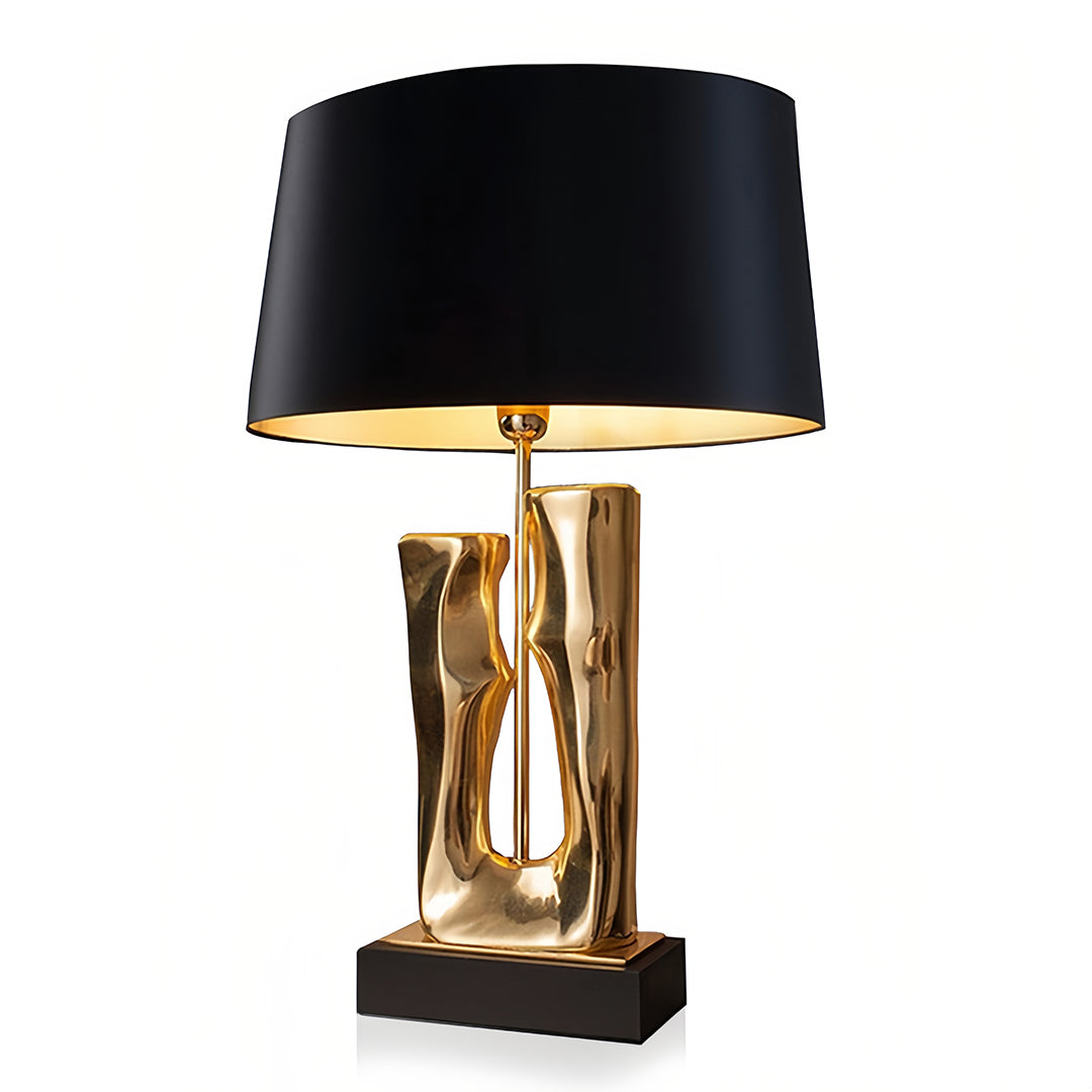 Modern Table Lamp Gold Sculptural Resin Base Black Fabric Drum Shade LED Dimmable Nordic Luxury Bedside 26.77 Inch