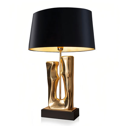 Modern Table Lamp Gold Sculptural Resin Base Black Fabric Drum Shade LED Dimmable Nordic Luxury Bedside 26.77 Inch