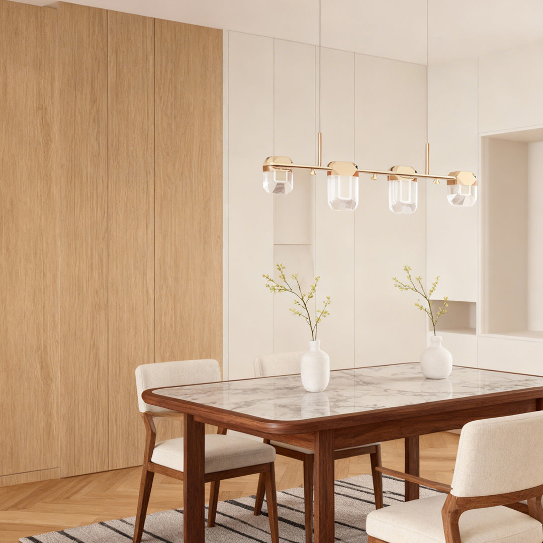 Italian Crystal Chandelier Gold Aluminum Clear Crystal Integrated LED 3-Step Dimming Minimalist