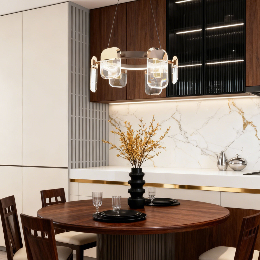 Italian Crystal Chandelier Gold Aluminum Clear Crystal Integrated LED 3-Step Dimming Minimalist
