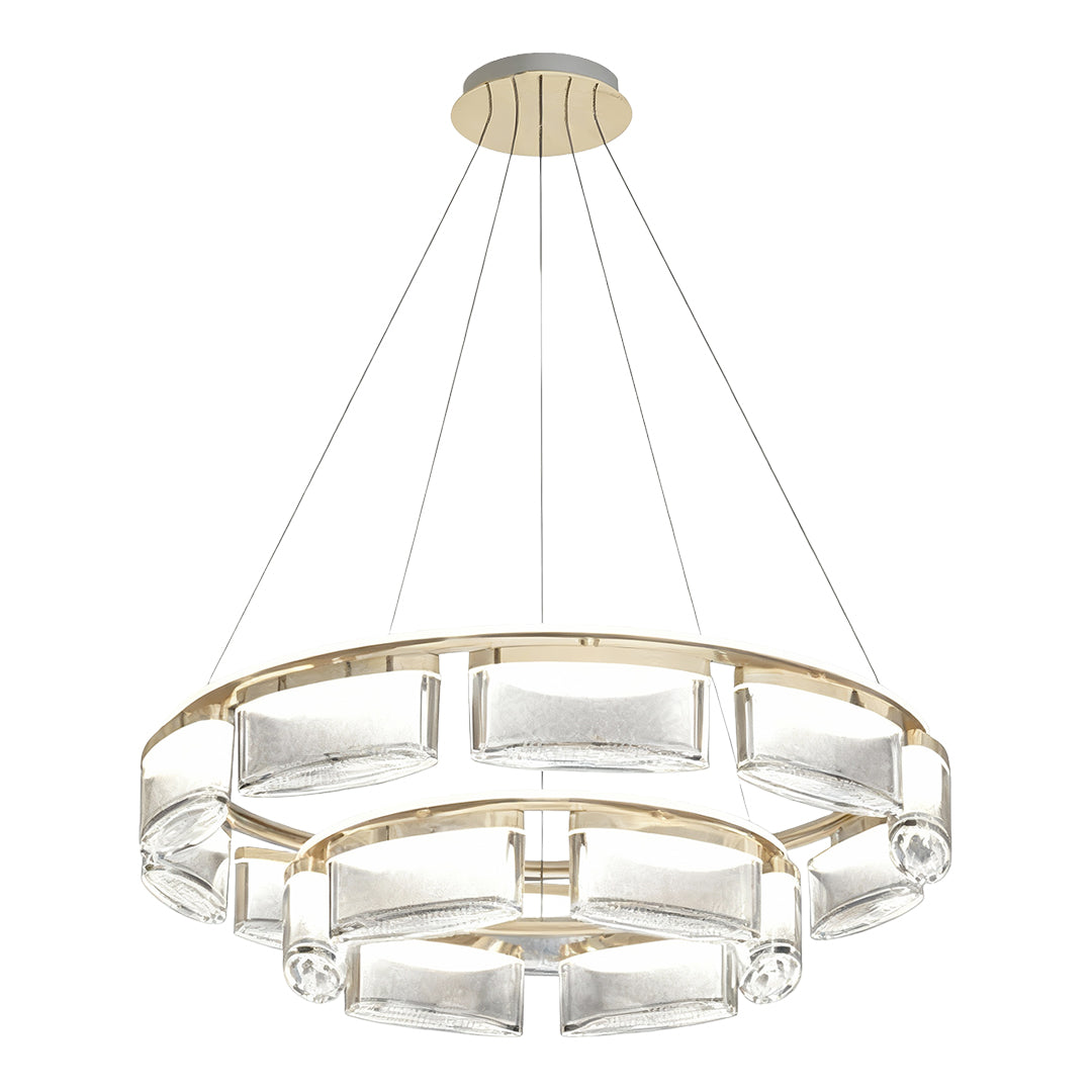 Crystal Chandelier Gold Aluminum Precision-Cut Crystal Matrix Integrated LED 3-Step Dimming Modern Luxury