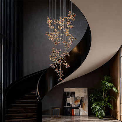 Crystal Ring Staircase Chandelier Colorful LED Chrome 90W 3000K 4000K 6000K
