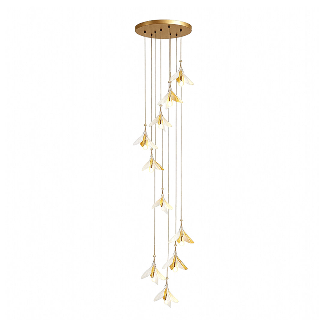 Staircase Chandelier Ceramic Flower Gold Iron E27 Vintage 4-30 Head Warm White