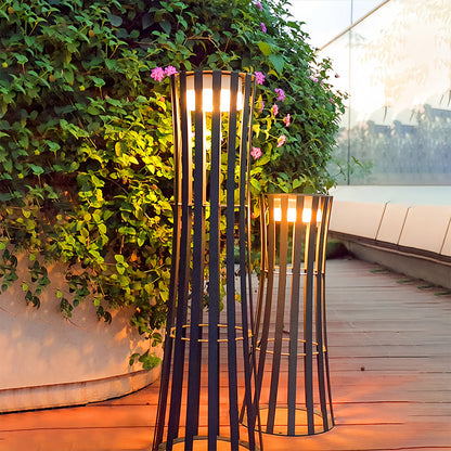 Silhouette Stainless Steel Slat Outdoor Floor Lantern IP54 Solar/Hardwired 3000K