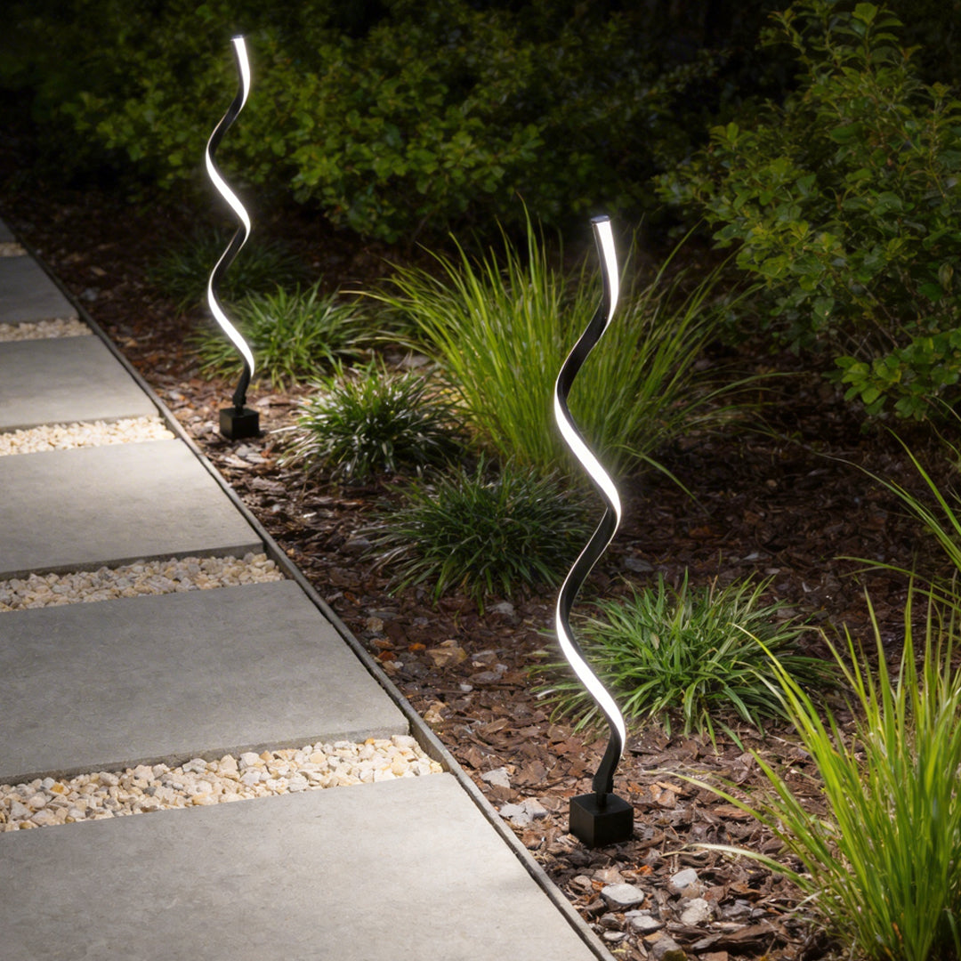 Spiral LED Path Light Die-Cast Aluminium 12W 840LM 3000K IP55 Solar/Hardwired Black 3 Heights