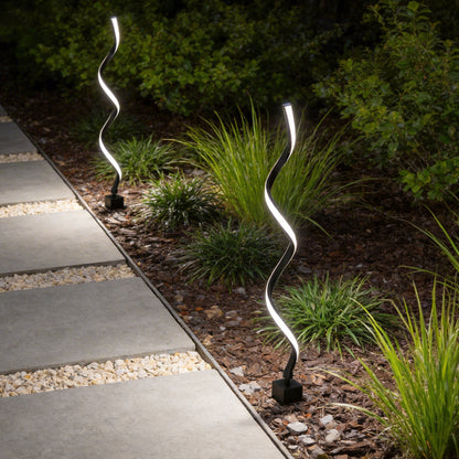 Spiral LED Path Light Die-Cast Aluminium 12W 840LM 3000K IP55 Solar/Hardwired Black 3 Heights