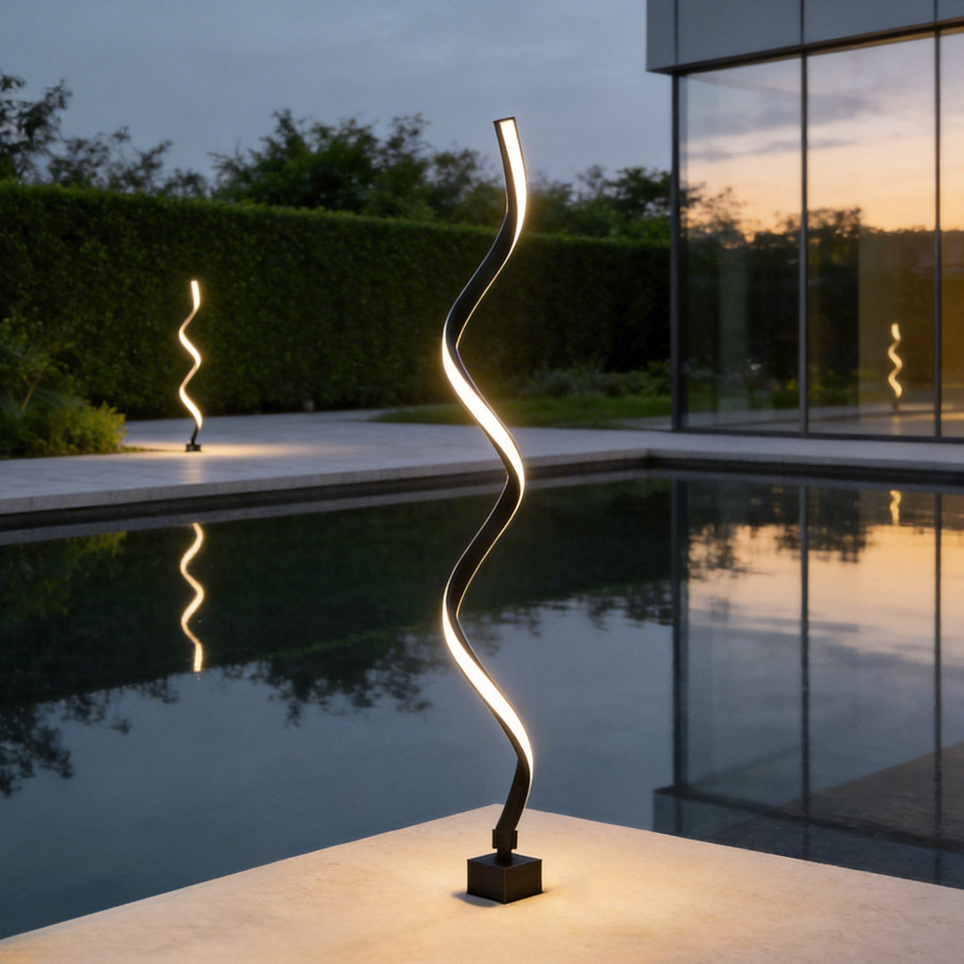 Spiral LED Path Light Die-Cast Aluminium 12W 840LM 3000K IP55 Solar/Hardwired Black 3 Heights