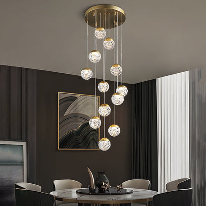 Staircase Chandelier Copper Gold Pineapple-Texture Glass Globe Integrated LED Modern 3-Step Colour Temperature Five Configurations 6-Light to 18-Light