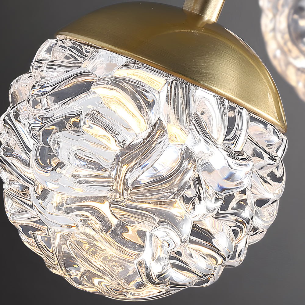 Staircase Chandelier Copper Gold Pineapple-Texture Glass Globe Integrated LED Modern 3-Step Colour Temperature Five Configurations 6-Light to 18-Light