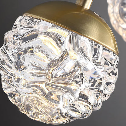 Staircase Chandelier Copper Gold Pineapple-Texture Glass Globe Integrated LED Modern 3-Step Colour Temperature Five Configurations 6-Light to 18-Light