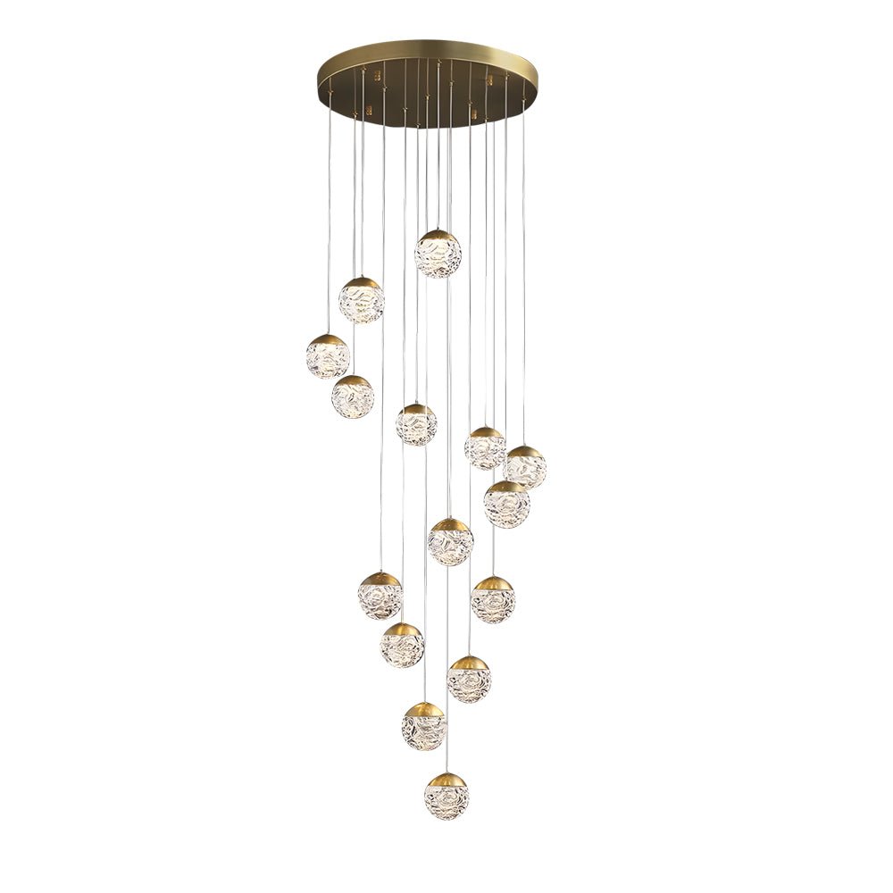 Staircase Chandelier Copper Gold Pineapple-Texture Glass Globe Integrated LED Modern 3-Step Colour Temperature Five Configurations 6-Light to 18-Light
