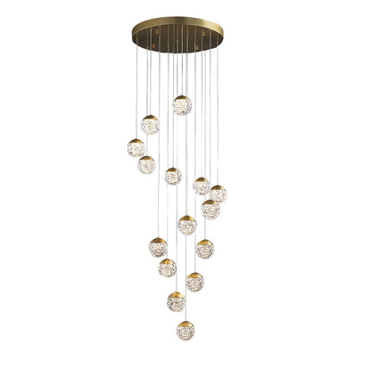Staircase Chandelier Copper Gold Pineapple-Texture Glass Globe Integrated LED Modern 3-Step Colour Temperature Five Configurations 6-Light to 18-Light