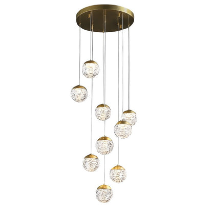 Staircase Chandelier Copper Gold Pineapple-Texture Glass Globe Integrated LED Modern 3-Step Colour Temperature Five Configurations 6-Light to 18-Light