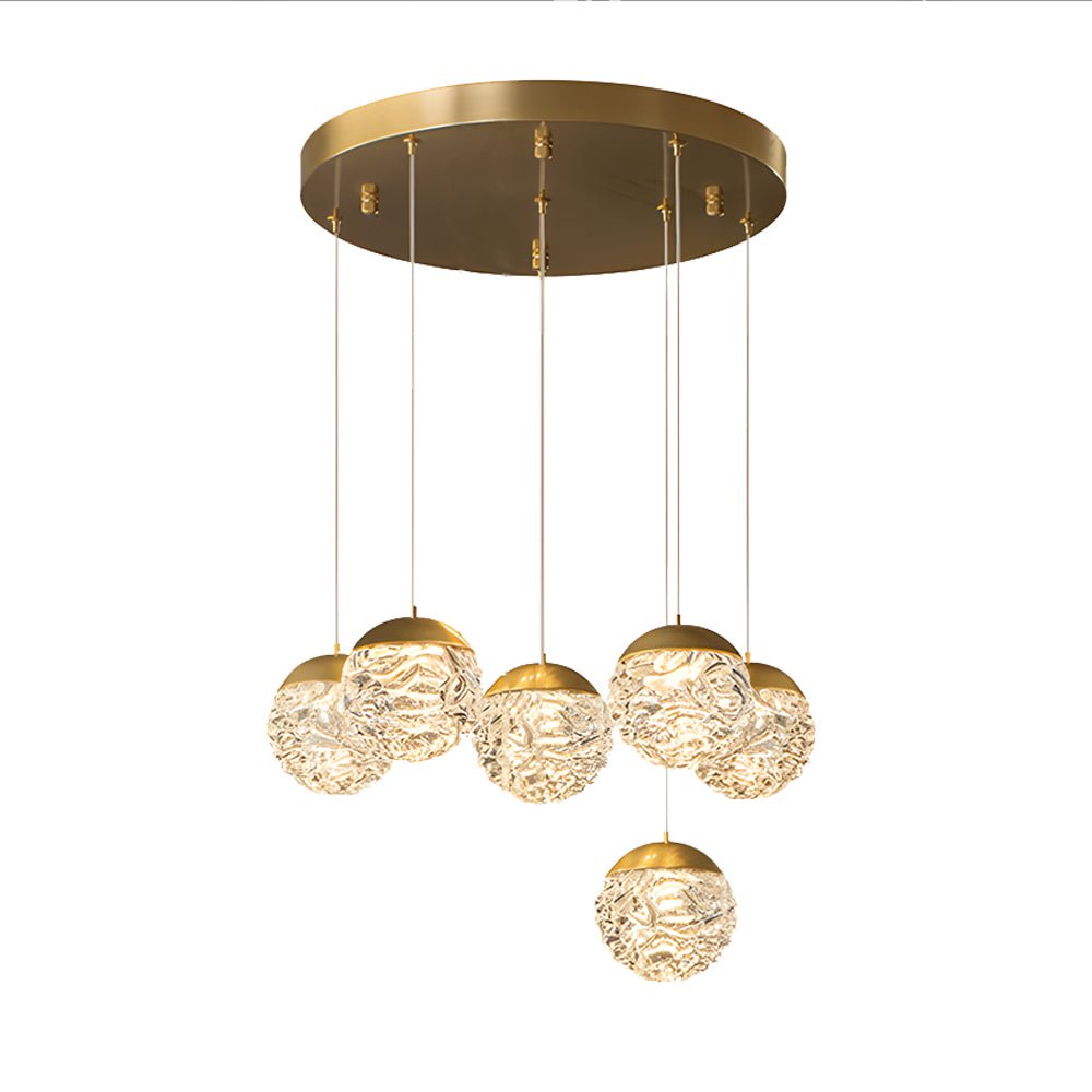 Staircase Chandelier Copper Gold Pineapple-Texture Glass Globe Integrated LED Modern 3-Step Colour Temperature Five Configurations 6-Light to 18-Light