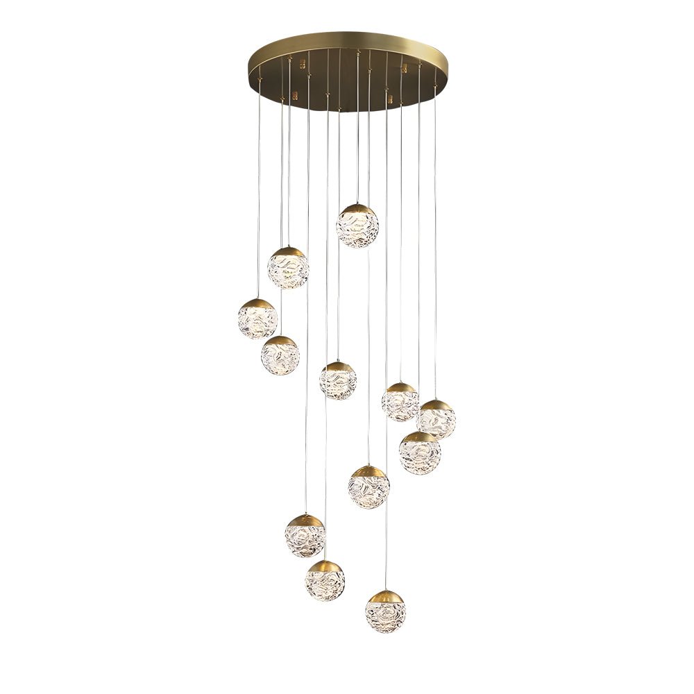 Staircase Chandelier Copper Gold Pineapple-Texture Glass Globe Integrated LED Modern 3-Step Colour Temperature Five Configurations 6-Light to 18-Light