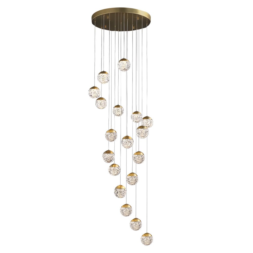Staircase Chandelier Copper Gold Pineapple-Texture Glass Globe Integrated LED Modern 3-Step Colour Temperature Five Configurations 6-Light to 18-Light
