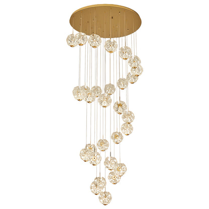 Staircase Chandelier Gold Crystal Ball Spiral LED 1-30 Head 3000K Warm White