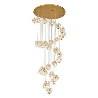 Staircase Chandelier Gold Crystal Ball Spiral LED 1-30 Head 3000K Warm White