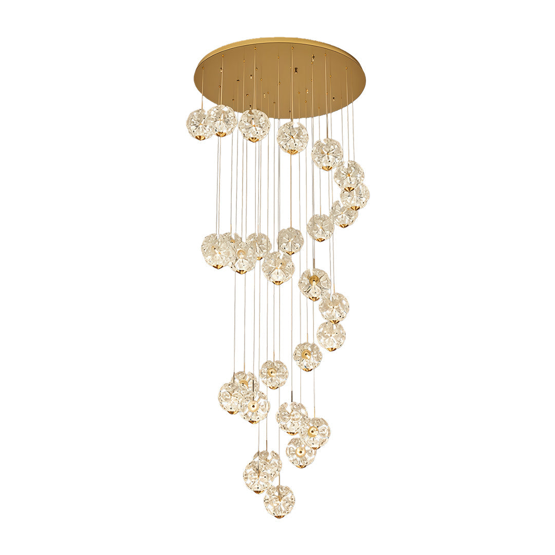 Staircase Chandelier Gold Crystal Ball Spiral LED 1-30 Head 3000K Warm White