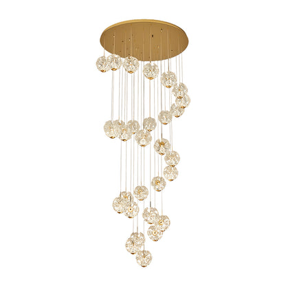 Staircase Chandelier Gold Crystal Ball Spiral LED 1-30 Head 3000K Warm White