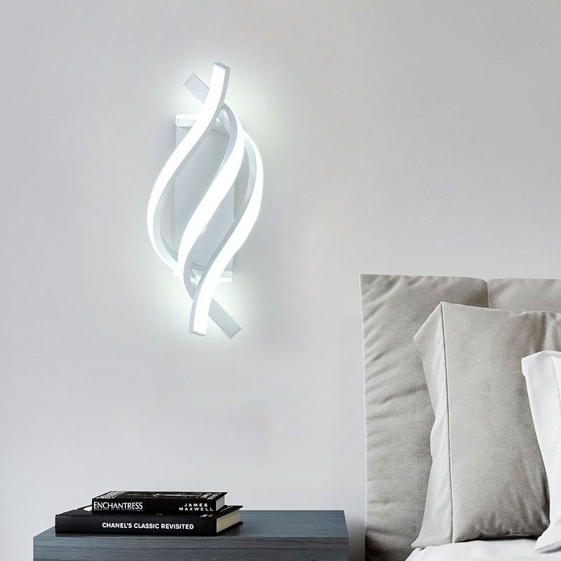 Spiral LED Wall Sconce Sculptural Metal 3CCT Hardwired Bedroom Hallway Black White