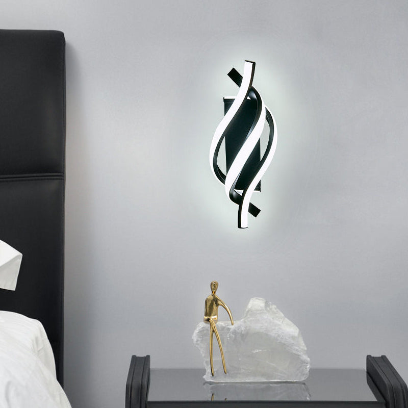 Spiral LED Wall Sconce Sculptural Metal 3CCT Hardwired Bedroom Hallway Black White