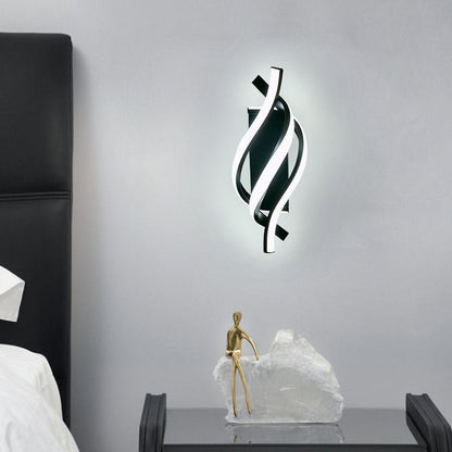 Spiral LED Wall Sconce Sculptural Metal 3CCT Hardwired Bedroom Hallway Black White